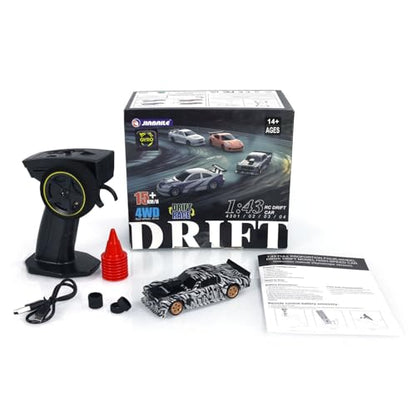 TOUCAN RC HOBBY 1:43 Ready to Run Race Car Gyro Drift Car 4WD Traffic Cones Mini Toy for Men(White Black) - color: White Black