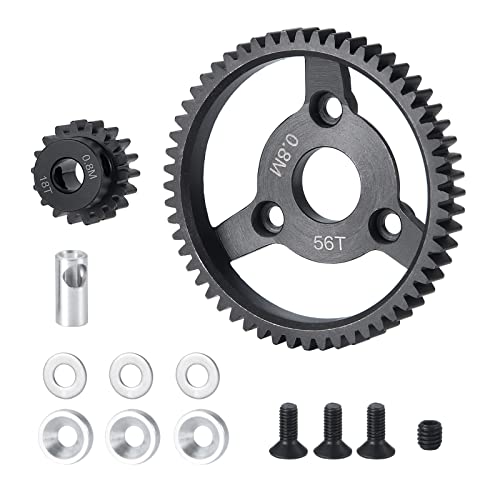 MOHERO Metal Spur Gear 32P 18T 56T Transmission Gears for 1/10 Slash 2wd Rustler Stampede Telluride RC Car - size: 32P 18T 56T