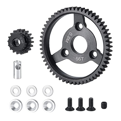 MOHERO Metal Spur Gear 32P 18T 56T Transmission Gears for 1/10 Slash 2wd Rustler Stampede Telluride RC Car - size: 32P 18T 56T