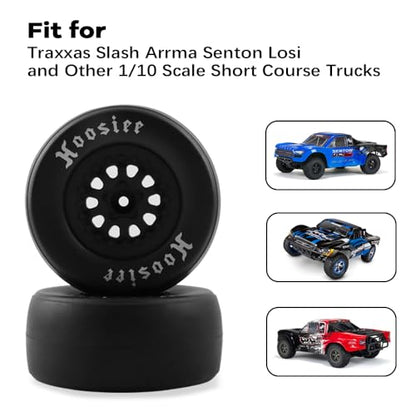 1/10 Racing Short Course Truck Slick Tires for Slash Senton LOSI | 12mm Hex Wheels and Tires, Rubber RC Truck Tires, 1/10 RC Truck Upgrade Parts