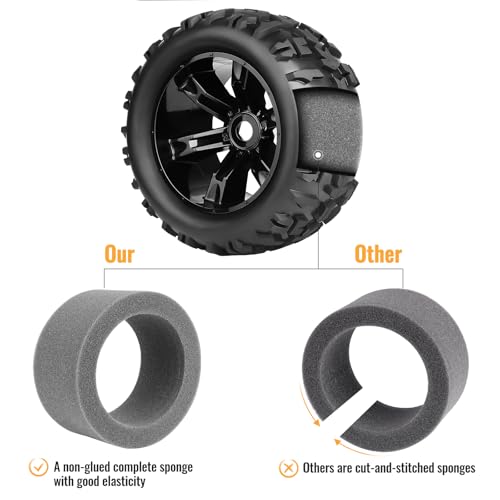 Preglued 1/8 Monster Truck Ties and Wheels OD 5.9" 17mm Hex MT Tires Wheels Set fit Traxxas Maxx E-Revo 2.0 3.3 Summit Revo 3.3 Arrma Kraton Outcast 4-6S Brushless Power