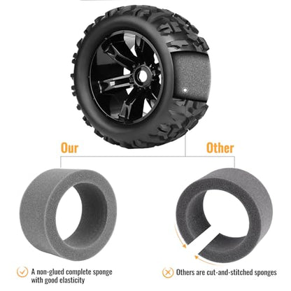 Preglued 1/8 Monster Truck Ties and Wheels OD 5.9" 17mm Hex MT Tires Wheels Set fit Traxxas Maxx E-Revo 2.0 3.3 Summit Revo 3.3 Arrma Kraton Outcast 4-6S Brushless Power
