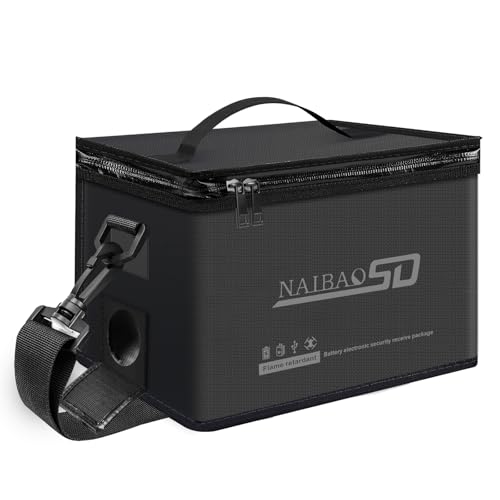 Fireproof Lipo Battery Bag, 11 x 8 x 6.5 in | Explosionproof, Fire Resistant, Detachable Shoulder Strap, Double Metal Zipper, Large Capacity - color: black