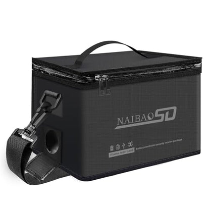 Fireproof Lipo Battery Bag, 11 x 8 x 6.5 in | Explosionproof, Fire Resistant, Detachable Shoulder Strap, Double Metal Zipper, Large Capacity - color: black