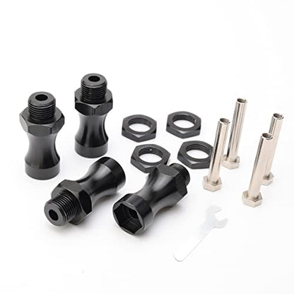 4PCS RC Wheel Hubs 12mm Turn 17mm Hex Adapter Nuts 30mm Extension for 1:10 Scale Monster Truck SCT Buggy Off Road Cars Upgrade 1:8 Wheels, Black - color: Black