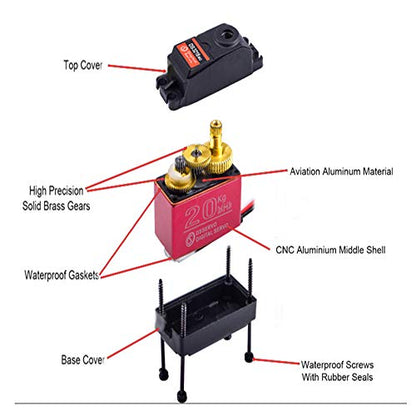 ZOSKAY Servo High Torque Metal Gear Standard Digital Servo 25KG/0.13S 6.8V for 1/8 1/10 RC Cars (20kg Control Angle 270)