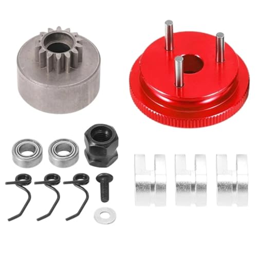 RC Car Upgrade Parts for HSP 1/8 for Nitro Metal 14T Gear Flywheel Assembly RC Car Bearing Clutch Bell Shoes Nut Springs Parts Modified Accessories(Red) - size: Red