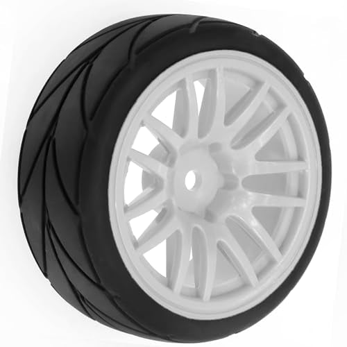 1/10 RC On Road Tires OD 2.56" And Hard Plastic Rally Wheels Rims 12mm Hex for 1:10 Scale Street Racing Touring Drift Car Tamiya TT01 TT02 Traxxas XV02 XV01 TA06 HPI KYOSHO PTG2 4PCS (White) - color: White