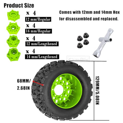 RC Wheels and Tires for 1/10 RC Scale Car,Rustler Stampede Hoss,Granite Vorteks Big Rock 3S,MX28 2.8" Truck Tires and Wheels w/ 12mm/14mm Hex,4pcs,Green - color: Green(4pcs)