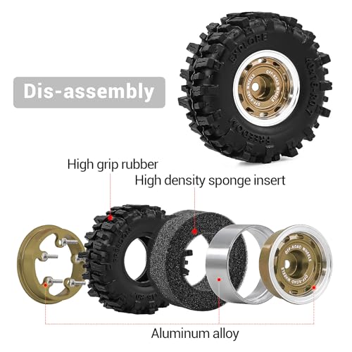 0.7" Aluminum Beadlock Wheels and Tires Set for 1/30 Axial SCX30 RC Crawler – Upgrade Parts (Bronze-296) - color: Bronze-296
