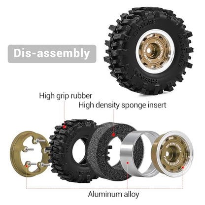 0.7" Aluminum Beadlock Wheels and Tires Set for 1/30 Axial SCX30 RC Crawler – Upgrade Parts (Bronze-296) - color: Bronze-296