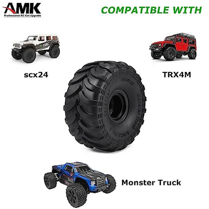 69 * 33mm Mud 1.0 Crawler Tires with 7mm Hex Hub Beadlock Wheel Rims for Monster Truck 1/24 RC Car Axial SCX24 AX24 FCX24 1/18 Scale TRX4M Upgrades
