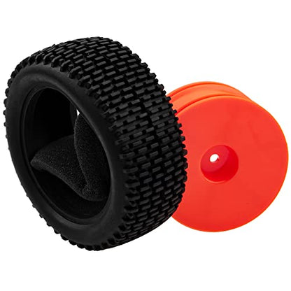 OD 88mm/3.46" Rubber Tire Front Rear Tyre & Plastic Wheel Rims 12mm Hex Hub Compatible with Redcat Tornado Shockwave HPI HSP Kyosho Losi 1/10 Scale Off Road Buggy (Red) - color: Red