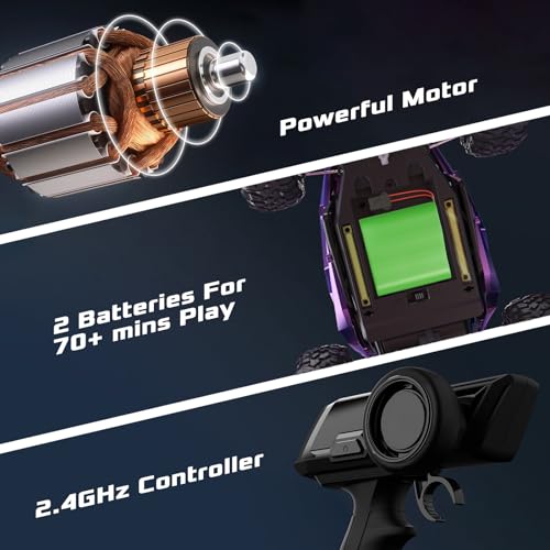 1:16 Scale Purple Remote Control Car, 20 Km/h High Speed Girls Remote Control Car Monster Vehicle with LED Headlights and Chassis Lights, RC Truck for Girls Boys and Adults - color: Amethyst Viper