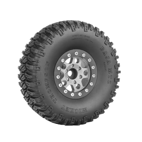 4PCS 1.55 Inch Aluminum Alloy 5Spoke Beadlock Wheel Rim Tyre and 95mm Rubber Tires Set for 1/10 RC Rock Crawler Car Upgrade Parts for Tamiya Axial AX90069 D90 TF2 CC01 LC70 (Grey Black) - color: Grey Black