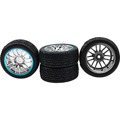 4Pcs 2.59in Rubber Tires & 12mm Hex Plastic Wheel Rims Set 14-Spoke w/Foam Compatible with Traxxas Kyosho HPI Tamiya Associated 1/10 RC On-Road Touring Car (Blue) - color: Blue