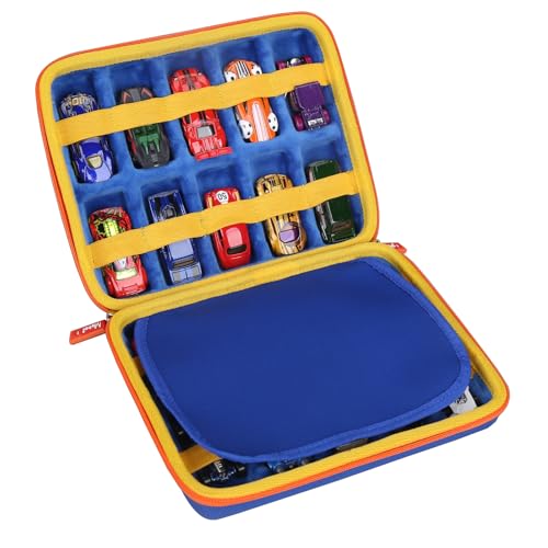 Shockproof Carrying Case for Hot Wheels 20 Cars, Case Only (Blue, Yellow, Orange Zipper) - color: Blue, Yellow, Orange Zipper