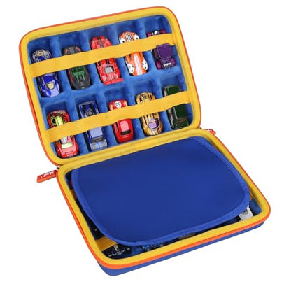 Shockproof Carrying Case for Hot Wheels 20 Cars, Case Only (Blue, Yellow, Orange Zipper) - color: Blue, Yellow, Orange Zipper