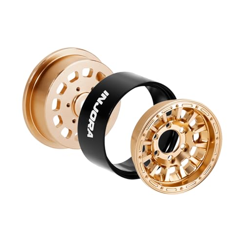 INJORA 1.0" Aluminum Beadlock Wheels 0mm Offset for 1/18 1/24 RC Crawler Upgrade, W1056(Gold) - color: Gold
