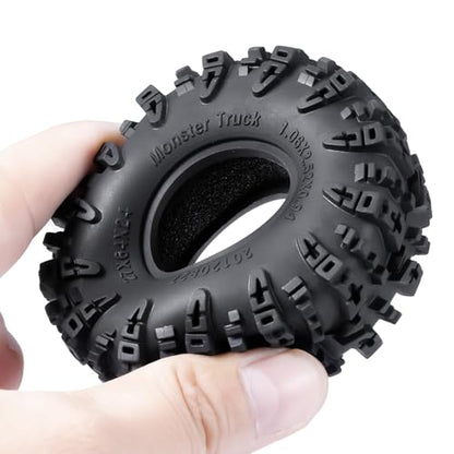 4PCS 1.0" Tires Crawler Mud Terrain Wheel Tires 64 * 24mm Soft Rubber Terrain Wheel Tires Set Compatible with TRX4M AX24 Axial SCX24 FCX24 Redcat Ascent-18 1/18 1/24 RC Crawler Car (A)