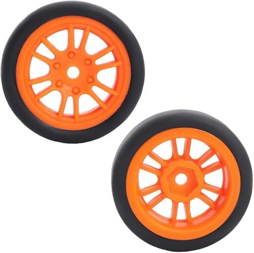 4PCS Pre-Glued On-Road Drift Racing Smooth Rubber Tires and Wheel Rims Set 7MM Hexagon for 1/24 Losi Micro-B RC Car Upgrades Parts (12Spoke-Orange) - color: 12spoke-orange