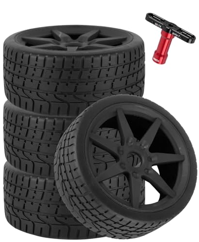 RC Highway Tires Wheel for 1/7 Infraction 6S BLX/Limitless,1/8 Typhon 6s BLX,7 Spokes Wheel Rim & Rubber Highway Tires RC Drift Tires,Black - color: Black - (4pcs Highway Tires)