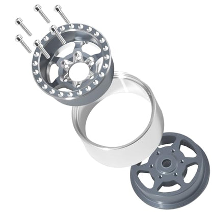 1.0 Aluminum Beadlock Wheels, 3mm Offset, for SCX24 TRX4M, 4PCS | 7mm hex, CNC aluminum rims, -3mm offset for SCX24, FCX24 and AX24; TRX4M requires extended wheel hexes. - color: Titanium
