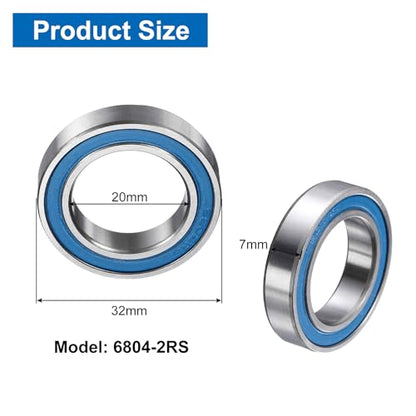 uxcell 4 Pcs 6804-2RS Deep Groove Micro Bearing, 20x32x7mm Double Rubber Sealed Chrome Steel Small Bearings (ABEC5, Z4 Low Noise) - size: 6804-2RS
