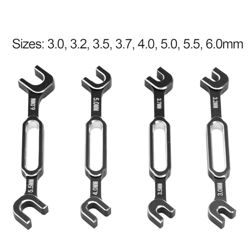 Tyenaza 4Pcs RC Aluminum Alloy Wrench, 3/3.2/3.5/3.7/4/5/5.5/6mm Turnbuckle Nut Ball Joint Remover with Multifunction RC Shock Absorber Plier Repair Tool KitRepair Tool Kit (Black) - color: Black