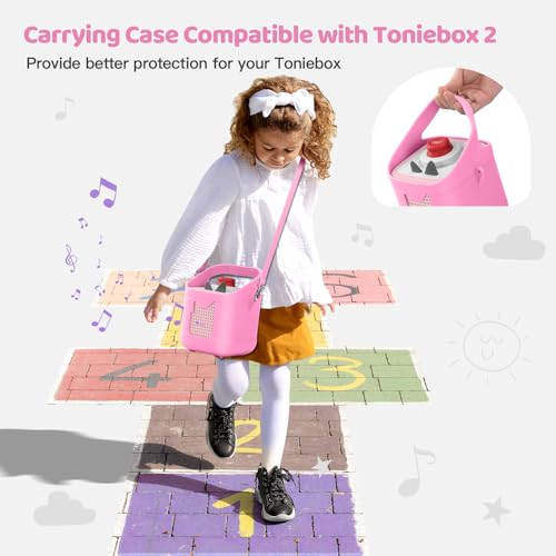 PISOSN Shockproof Carrying Case for Toniebox 2 – Anti-Slip Silicone Cover with Handle for Secure Grip (Pink) - color: Pink