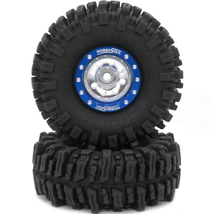 RC 64 * 25mm 1.0 Mud Slingers Tires Wheels Set, 1/24 1/18 RC 1.0 Tires Tyres & Metal 1.0 Beadlock Wheels +1mm / -3mm Offset Rims for RC Micro Crawler 1/24 SCX24 1/18 TRX4M - color: Blue & Silver