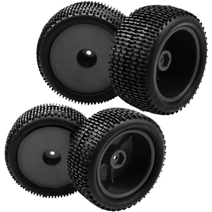 OD 88mm/3.46" Rubber Tire Front Rear Tyre & Plastic Wheel Rims 12mm Hex Hub Compatible with Redcat Tornado Shockwave HPI HSP Kyosho Losi 1/10 Scale Off Road Buggy (Black) - color: Black