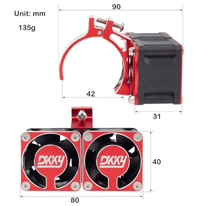 DKKY RC Motor Cooling Fan Heatsink with 42mm Mount for Arrma Axial Traxxas 1/6 1/8 1/10 RC Models with 4274 4286 Motor (Red) - color: Red