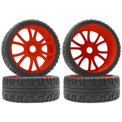 ShareGoo 1/8 RC Buggy Off Road Tires and Wheels Rim 17mm Drive Hex Compatible with Arrma Typhon Kyosho Losi VRX Redcat Tamiya HPI 1/8 RC Off Road Buggy (Red) - color: Red