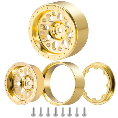 1.3" Brass Beadlock Wheel Hub Rims Heavy Weight for 1/18 TRX4M 1/24 AXIAL SCX24 RC Crawler Car Upgrade Parts (Gold) - color: Gold