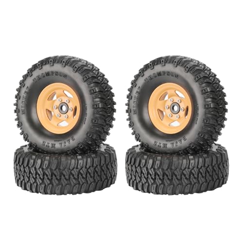 4PCS 1.55 Inch Aluminum Alloy 5Spoke Beadlock Wheel Rim Tyre and 95mm Rubber Tires Set for 1/10 RC Rock Crawler Car Upgrade Parts for Tamiya Axial AX90069 D90 TF2 CC01 LC70(A-Yellow) - color: A-yellow