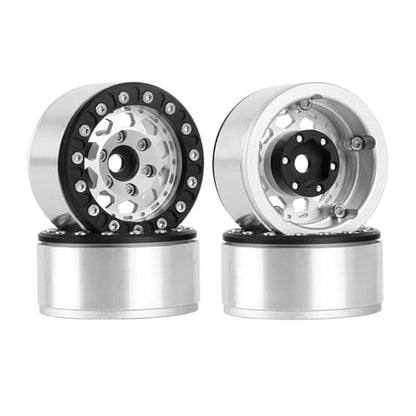 4PCS 1.55 Inch Aluminum Alloy Metal 10Holes Beadlock Wheel Rim Hubs Replacement Accessory for Tamiya AX90069 D90 TF2 CC01 CC02 1/10 RC Crawler Car Upgrade Parts(B-Black Silver) - color: B-Black Silver