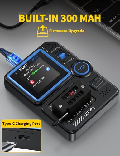 FNIRSI LCR-P1 Transistor Tester, LCR Meter, Capacitor Tester, Auto Test | MOSFET/PNP/NPN, Diode/Zener, R/L/C & ESR Meter, SMD Adapter, NEC IR Remote Decode, Battery Test, USB-C Rechargeable