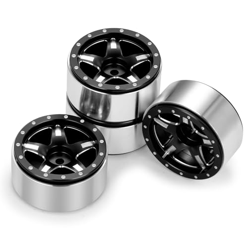 RCHUBAM 4PCS 1.3" Metal Beadlock Wheel Rim for SCX24 TRX4M RC Upgrade Parts | Aluminum Alloy Wheel Hub,RC Replacement Accessories,3 Color - color: Black