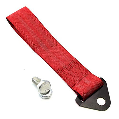 iJDMTOY Sports Red Appearance Racing Style Nylon Tow Strap Universal Fit Compatible with Front or Rear Bumper - color: Red