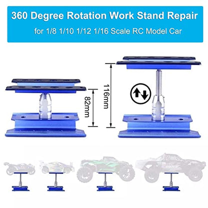 Metal RC Work Stand Repair Station Assembly Platform 360 Degree Rotation Workstation for 1/12 1/10 1/8 TRX4 SCX10 D90 Tamiya HSP HPI RC Model Car (Green)