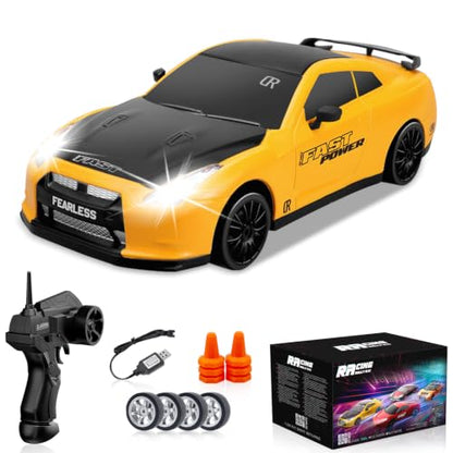 RC Drift Car 1/24 2.4GHz 4WD Remote Control Car, High Speed Drifting RC Cars with LED Lights and Drift Tires Racing Toy Cars for Kids Boys (Yellow) - color: Yellow