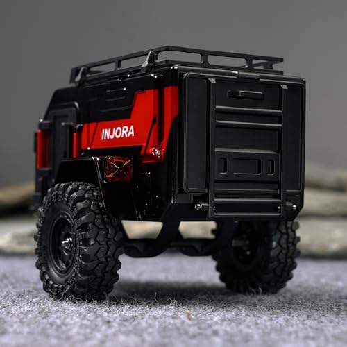 INJORA Off-Road Camping Trailer for 1/18 1/24 RC Crawlers TRX4M SCX24 Upgrade(Black Red) - color: Black Red