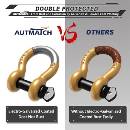 AUTMATCH 3/4" D Ring Shackles (2-Pack) - 41,887 lbs Break Strength | Heavy Duty Clevis Shackle with 7/8" Pin & Isolator Washer Kit for Tow Strap, Winch, Towing & Off-Road Vehicle Recovery, Gold - color: Gold & Black