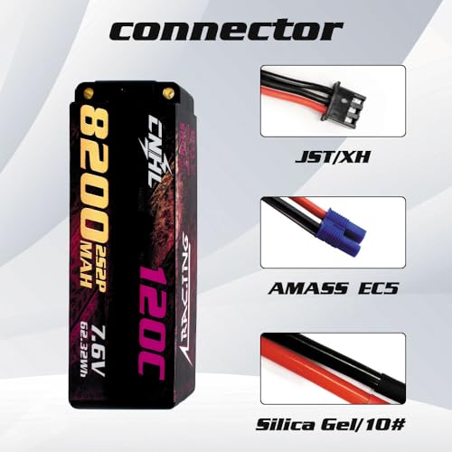 CNHL 8200mAh 2S lipo Battery 7.6V LiHV 120C 5.0mm Bullet to EC5 Hard Case | Explosive punch off the line with instant throttle response for no-prep drag racing, 1/8 and 1/10 RC platforms.