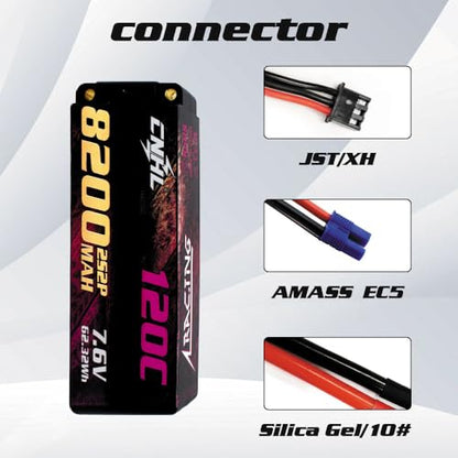 CNHL 8200mAh 2S lipo Battery 7.6V LiHV 120C 5.0mm Bullet to EC5 Hard Case | Explosive punch off the line with instant throttle response for no-prep drag racing, 1/8 and 1/10 RC platforms.