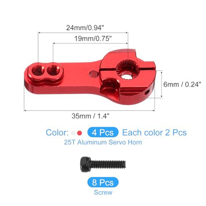 MECCANIXITY 4 Pcs Aluminum Alloy 25T Steering Servo Arm Horn for DIY RC Car/Boat/Airplane Boat Accessories, Red/Silver - color: Red/Silver