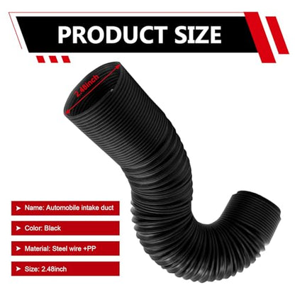 Car Duct Hose, 2.4" Anti-leak Retractable Air Intake Hose to 39 ", Flexible Water-proof Cold Air Conduction Hose, Modified Intake Accessory for Car & Truck Engine (Black) - color: Black #2.4 "