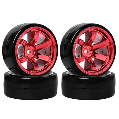 4PCS 1/10 RC Drift Car Tires Smooth Hard Tyre Plastic Wheel Rims Set Replacement for HSP Tamiya HPI Kyosho On-Road Drifting Car(Red) - color: Red