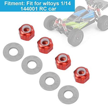 RC Wheel Nuts Aluminum Alloy Lock Nuts with Gaskets for 1/14 144001 RC Car 4 Set Red Anodized Hex Wheel Nuts (Red)
